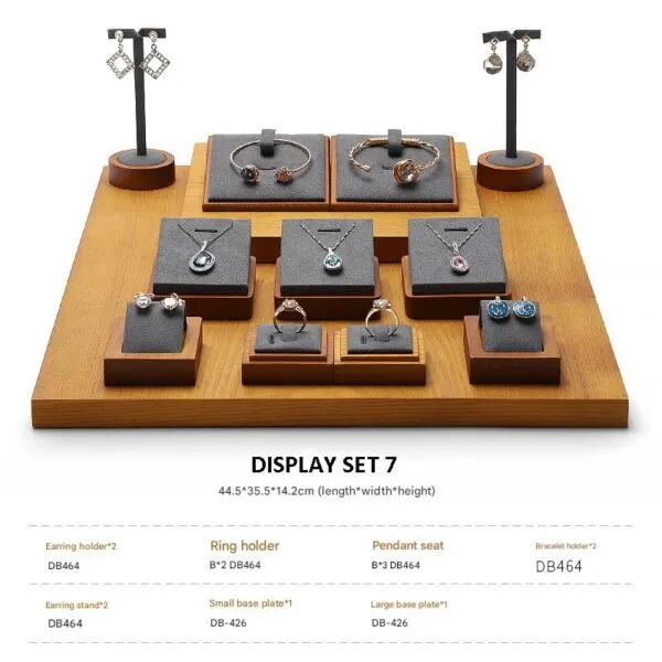 Jewelry Display Stand Set Grey Color & Microfiber, Wood Material DS161-ad Jewelry Display Stand Set Grey Color & Microfiber, Wood Material DS161-ad