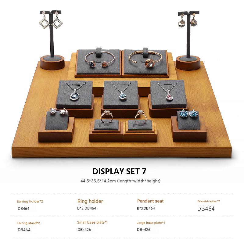 Jewelry Display Stand Set Grey Color & Microfiber, Wood Material DS161-ad