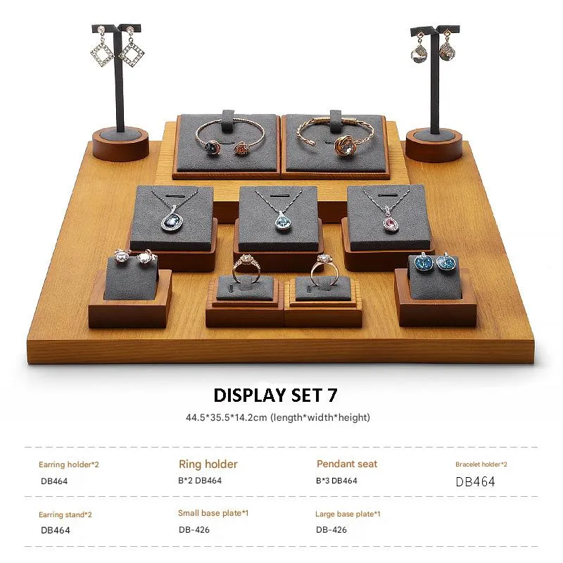 Jewelry Display Stand Set Grey Color & Microfiber, Wood Material DS161-ad