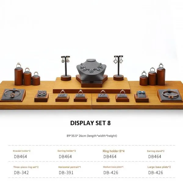 Jewelry Display Stand Set Grey Color & Microfiber, Wood Material DS161-ae Jewelry Display Stand Set Grey Color & Microfiber, Wood Material DS161-ae