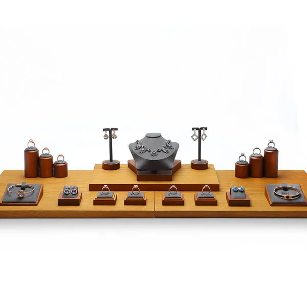 Jewelry Display Stand Set Grey Color & Microfiber, Wood Material DS161-ag Jewelry Display Stand Set Grey Color & Microfiber, Wood Material DS161-ag