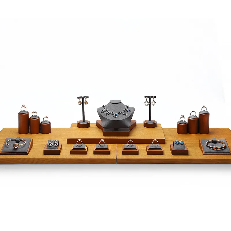 Jewelry Display Stand Set Grey Color & Microfiber, Wood Material DS161-ag
