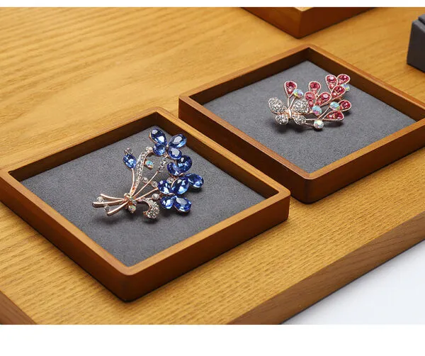 Jewelry Display Stand Set Grey Color & Microfiber, Wood Material DS161-am Jewelry Display Stand Set Grey Color & Microfiber, Wood Material DS161-am