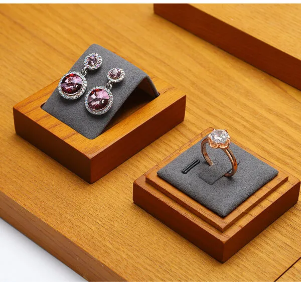 Jewelry Display Stand Set Grey Color & Microfiber, Wood Material DS161-an Jewelry Display Stand Set Grey Color & Microfiber, Wood Material DS161-an