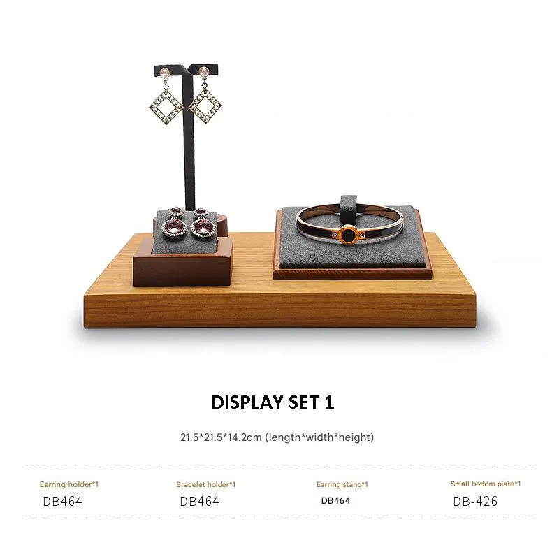 Jewelry Display Stand Set Grey Color & Microfiber, Wood Material DS161-x