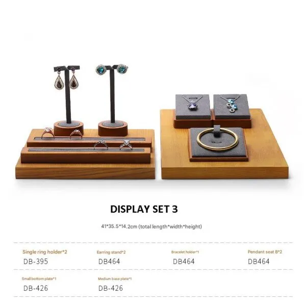 Jewelry Display Stand Set Grey Color & Microfiber, Wood Material DS161-z Jewelry Display Stand Set Grey Color & Microfiber, Wood Material DS161-z