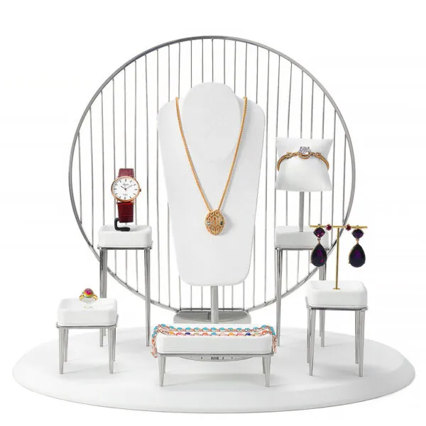 Jewelry Display Stand Set White Color & Microfiber, Meta Material DS156-a Jewelry Display Stand Set White Color & Microfiber, Meta Material DS156-a