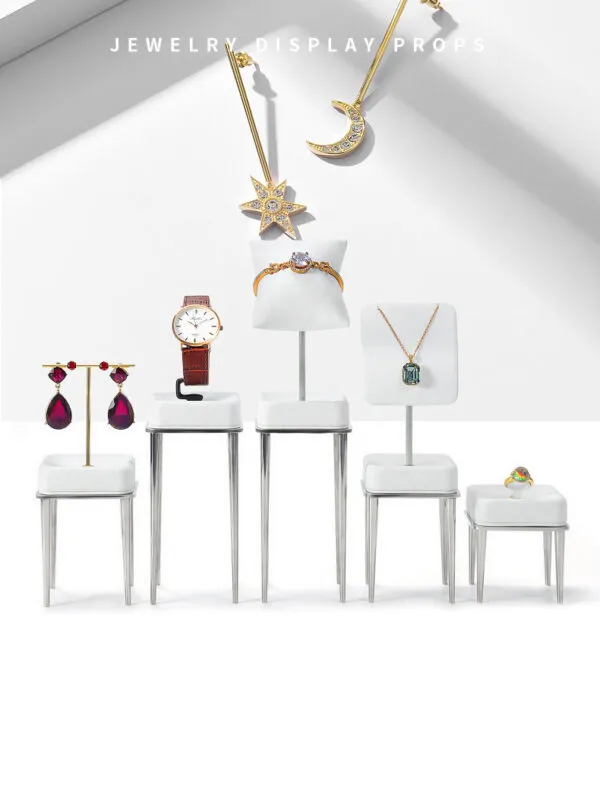 Jewelry Display Stand Set White Color & Microfiber, Meta Material DS156-ae Jewelry Display Stand Set White Color & Microfiber, Meta Material DS156-ae