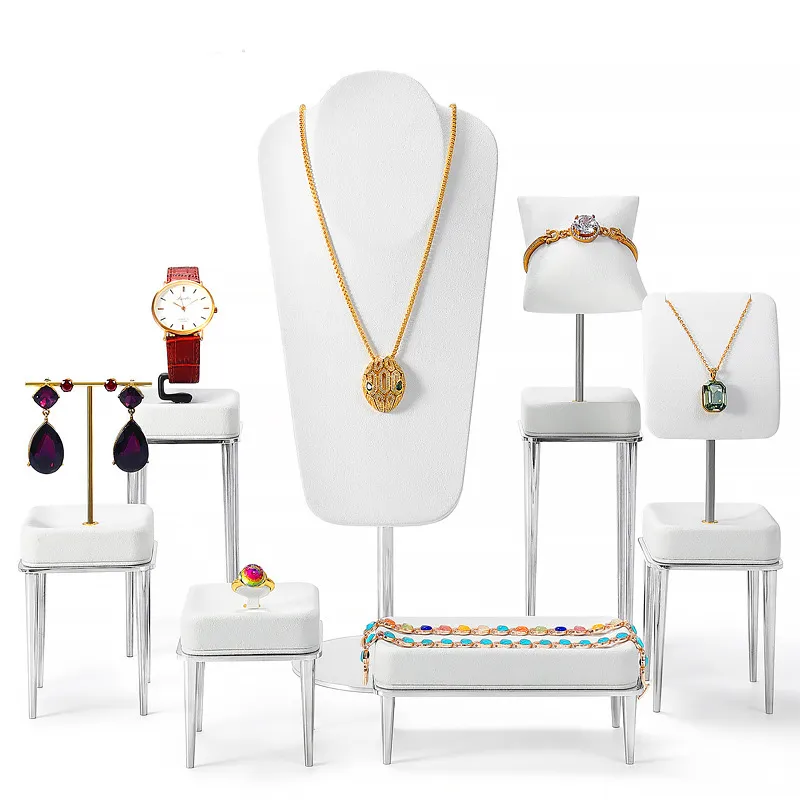 Jewelry Display Stand Set White Color & Microfiber, Meta Material DS156-l