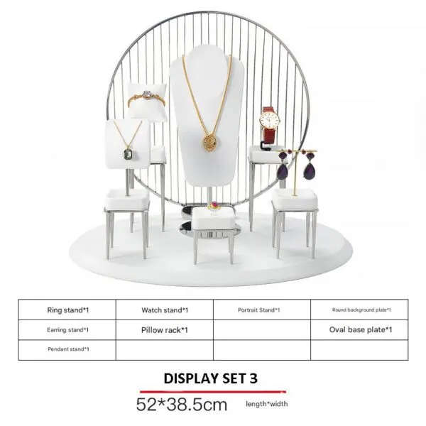 Jewelry Display Stand Set White Color & Microfiber, Meta Material DS156-n Jewelry Display Stand Set White Color & Microfiber, Meta Material DS156-n