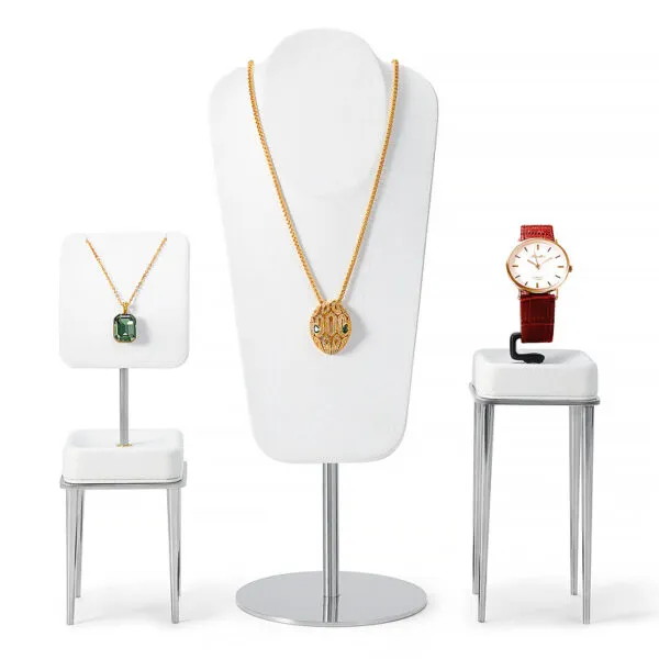 Jewelry Display Stand Set White Color & Microfiber, Meta Material DS156-y Jewelry Display Stand Set White Color & Microfiber, Meta Material DS156-y