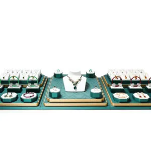 Jewelry Display Stand Set White, Green Color & Leather Material DS147-a