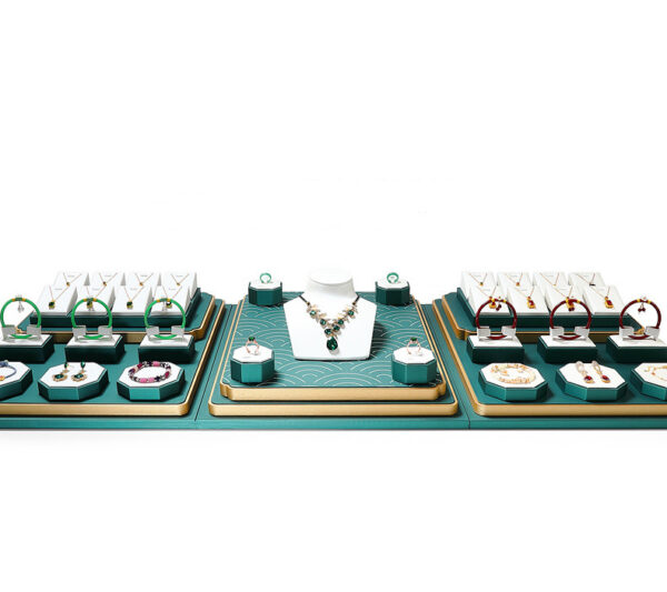 Jewelry Display Stand Set White, Green Color & Leather Material DS147-a