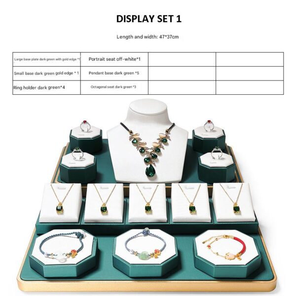 Jewelry Display Stand Set White, Green Color & Leather Material DS147-c