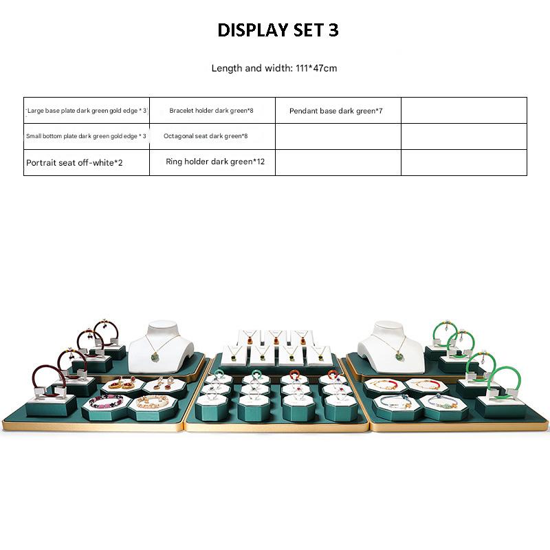 Jewelry Display Stand Set White, Green Color & Leather Material DS147-f