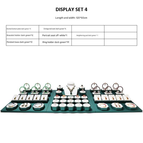 Jewelry Display Stand Set White, Green Color & Leather Material DS147-g