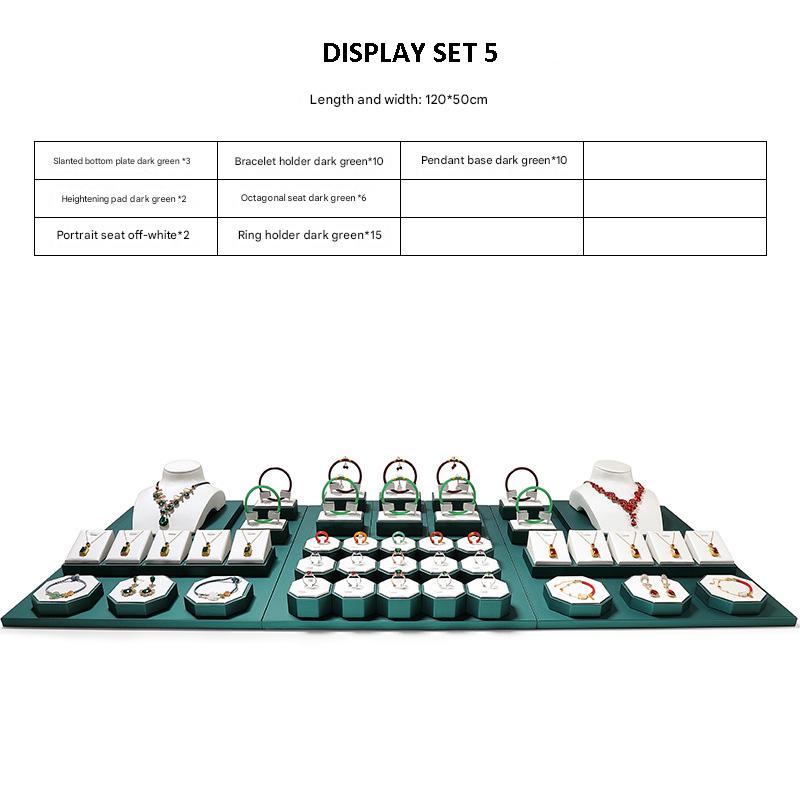 Jewelry Display Stand Set White, Green Color & Leather Material DS147-h