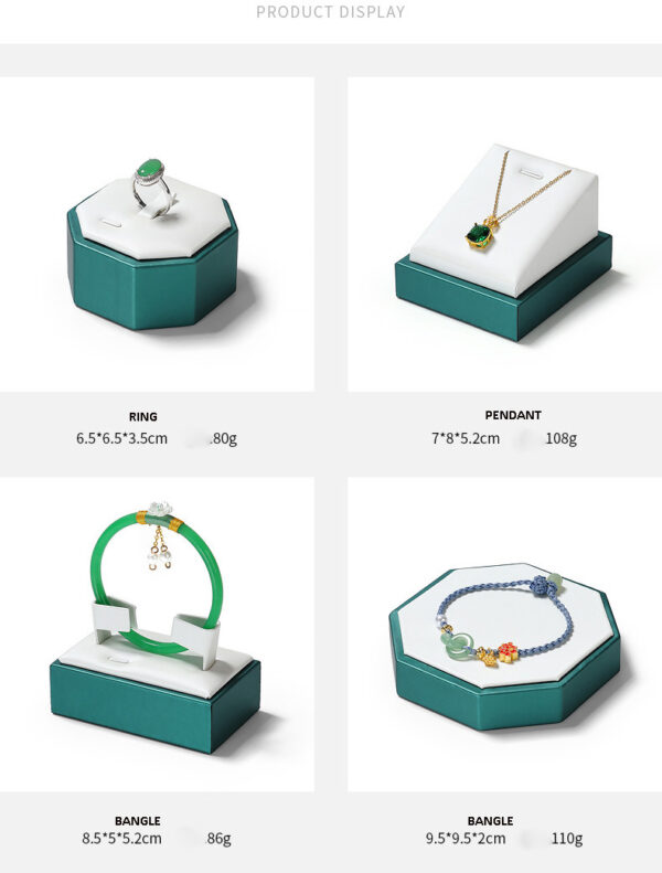 Jewelry Display Stand Set White, Green Color & Leather Material DS147-m