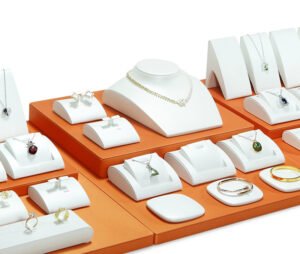 Jewelry Display Stand Set White Orange Color & Leather Material DS171-d Jewelry Display Stand Set White Orange Color & Leather Material DS171-d