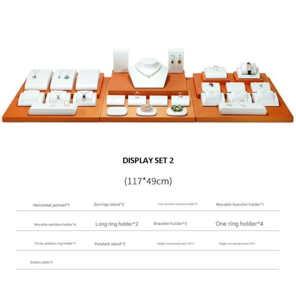 Jewelry Display Stand Set White Orange Color & Leather Material DS171-e