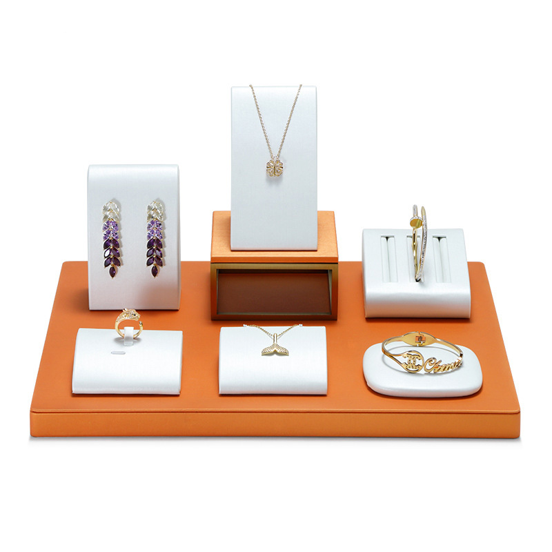 Jewelry Display Stand Set White Orange Color & Leather Material DS171-q