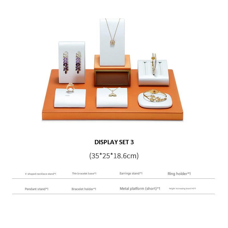 Jewelry Display Stand Set White Orange Color & Leather Material DS171-w