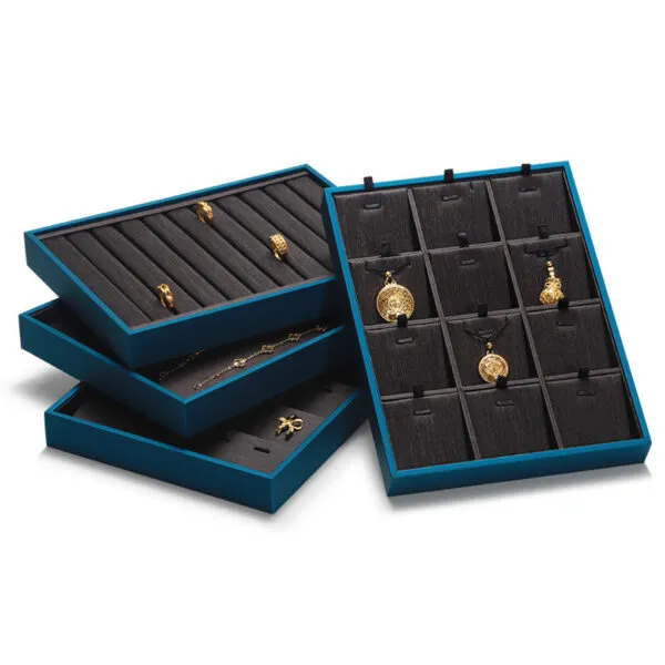 Jewelry Display Tray Dark Coffee Color Multifunction Trays Pendant, Ring, Bangle, Earring, Bracelet, Loose Diamond Tray & Leather TR050-c