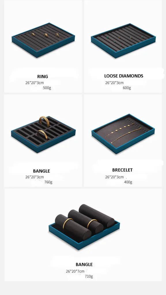 Jewelry Display Tray Dark Coffee Color Multifunction Trays Pendant, Ring, Bangle, Earring, Bracelet, Loose Diamond Tray & Leather TR050-e