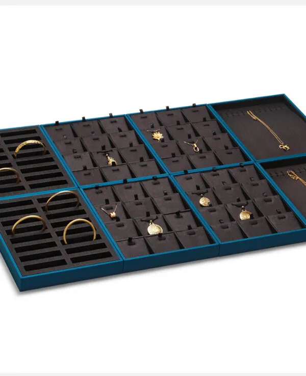 Jewelry Display Tray Dark Coffee Color Multifunction Trays Pendant, Ring, Bangle, Earring, Bracelet, Loose Diamond Tray & Leather TR050-f