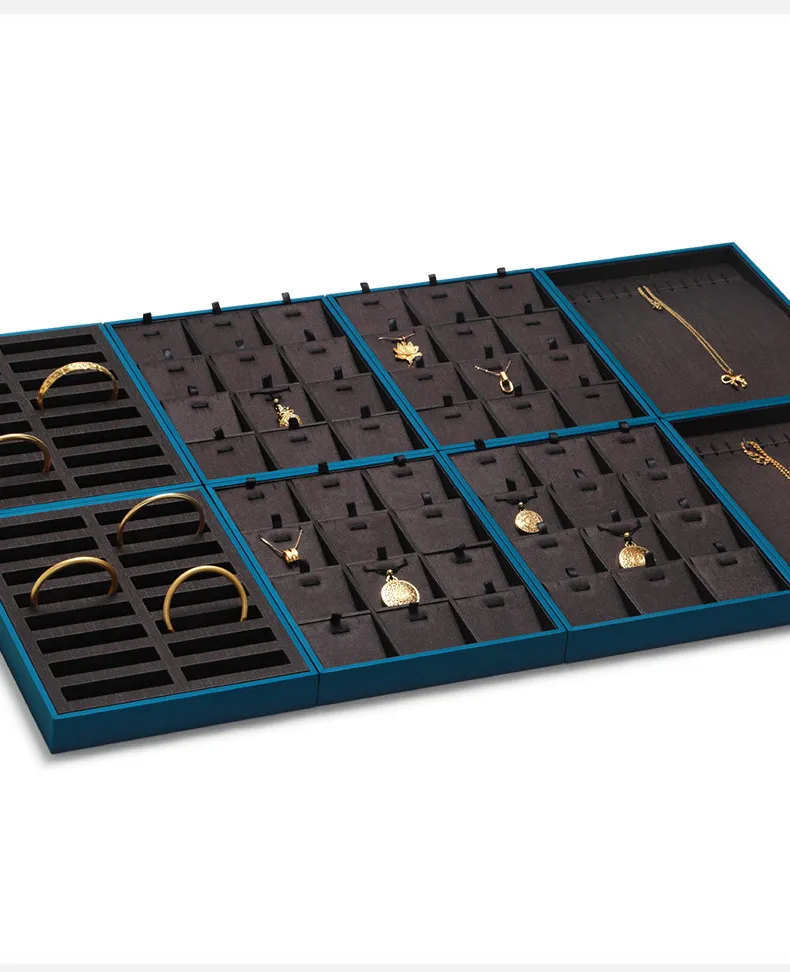 Jewelry Display Tray Dark Coffee Color Multifunction Trays Pendant, Ring, Bangle, Earring, Bracelet, Loose Diamond Tray & Leather TR050-f