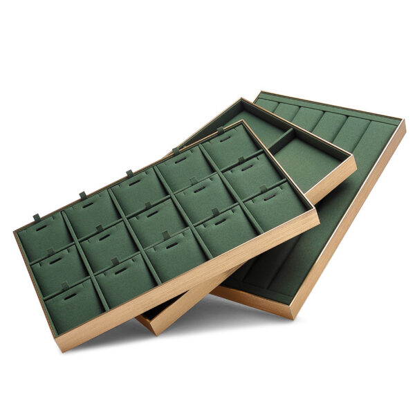 Jewelry Display Tray Green Multifunction Trays Pendant, Ring, Bangle, Flat Tray & Microfiber, Metal TR047-a