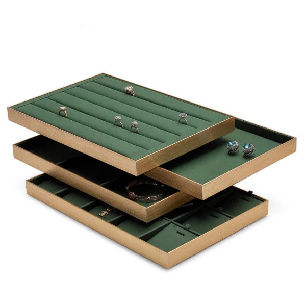 Jewelry Display Tray Green Multifunction Trays Pendant, Ring, Bangle, Flat Tray & Microfiber, Metal TR047-c
