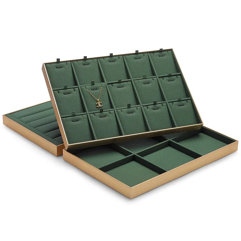 Jewelry Display Tray Green Multifunction Trays Pendant, Ring, Bangle, Flat Tray & Microfiber, Metal TR047-e
