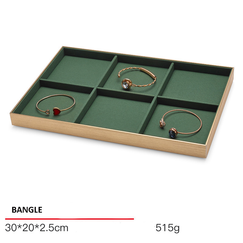 Jewelry Display Tray Green Multifunction Trays Pendant, Ring, Bangle, Flat Tray & Microfiber, Metal TR047-h