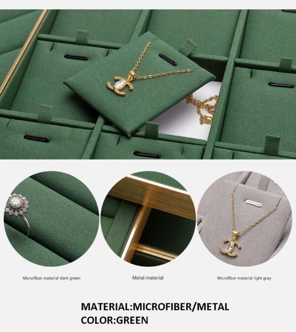 Jewelry Display Tray Green Multifunction Trays Pendant, Ring, Bangle, Flat Tray & Microfiber, Metal TR047-j