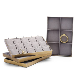 Jewelry Display Tray Grey Multifunction Trays Pendant, Ring, Bangle, Flat Tray & Microfiber, Velvet, Metal Leather TR046-a