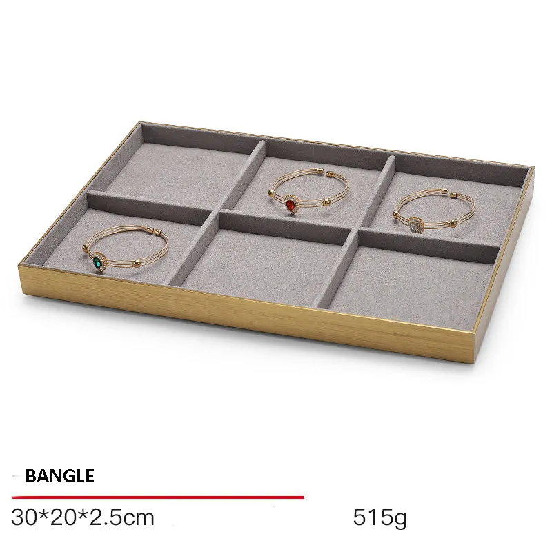 Jewelry Display Tray Grey Multifunction Trays Pendant, Ring, Bangle, Flat Tray & Microfiber, Velvet, Metal Leather TR046-g