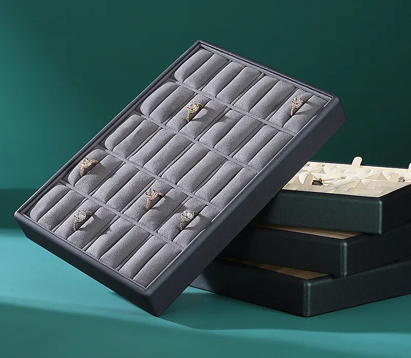Jewelry Display Tray Grey Multifunction Trays Pendant, Ring Bracelet, Flat Tray & Microfiber, Leather TR045-b