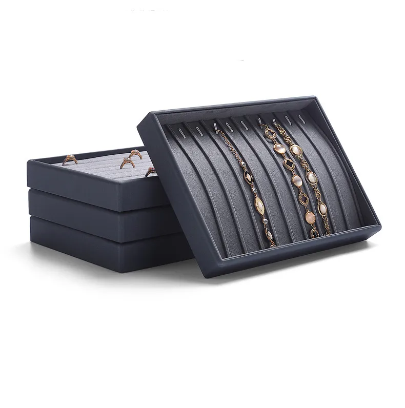 Jewelry Display Tray Grey Multifunction Trays Pendant, Ring Bracelet, Flat Tray & Microfiber, Leather TR045-l