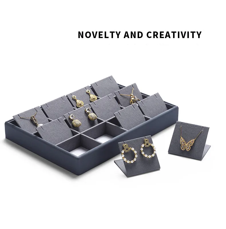 Jewelry Display Tray Grey Multifunction Trays Pendant, Ring Bracelet, Flat Tray & Microfiber, Leather TR045-m