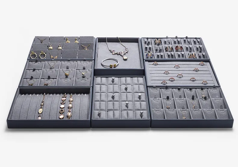 Jewelry Display Tray Grey Multifunction Trays Pendant, Ring Bracelet, Flat Tray & Microfiber, Leather TR045-o