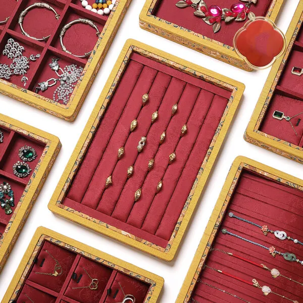 Jewelry Display Tray Red Multifunction Presentation Trays Pendant, Ring Bracelet, Bangle, Brooch, Flat Tray & Fabric TR039-h