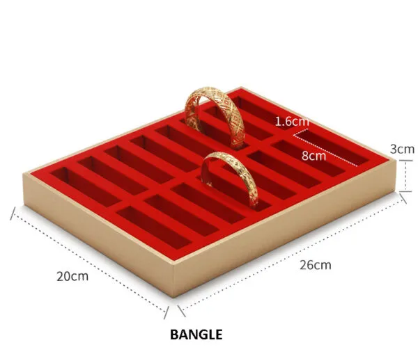 Jewelry Display Tray Red Multifunction Trays Pendant, Ring, Bangle, Earring, Bracelet, Loose Diamond Tray & Microfiber, Wood TR049-b