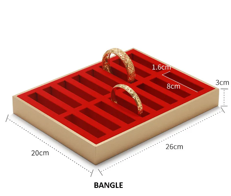 Jewelry Display Tray Red Multifunction Trays Pendant, Ring, Bangle, Earring, Bracelet, Loose Diamond Tray & Microfiber, Wood TR049-b