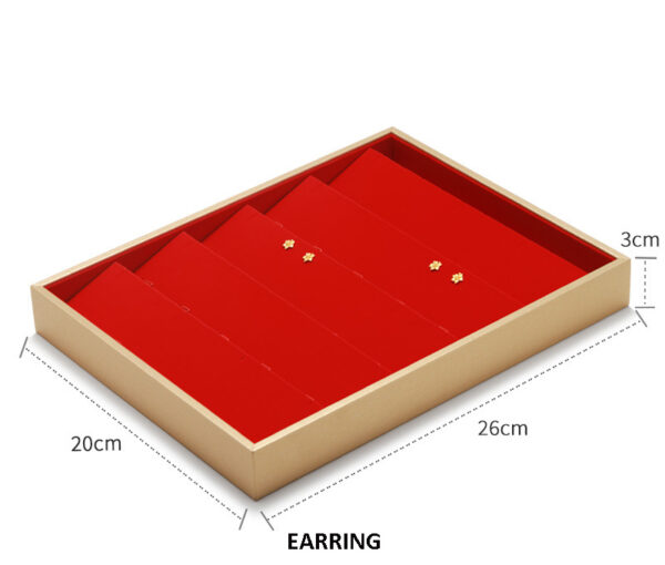 Jewelry Display Tray Red Multifunction Trays Pendant, Ring, Bangle, Earring, Bracelet, Loose Diamond Tray & Microfiber, Wood TR049-c