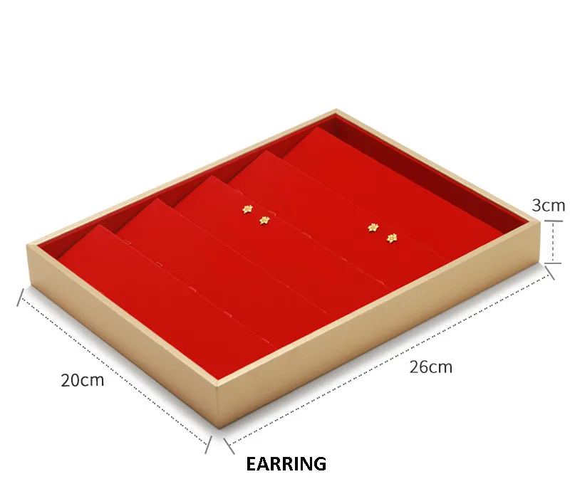 Jewelry Display Tray Red Multifunction Trays Pendant, Ring, Bangle, Earring, Bracelet, Loose Diamond Tray & Microfiber, Wood TR049-c