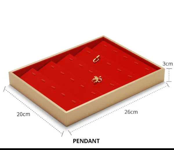Jewelry Display Tray Red Multifunction Trays Pendant, Ring, Bangle, Earring, Bracelet, Loose Diamond Tray & Microfiber, Wood TR049-d