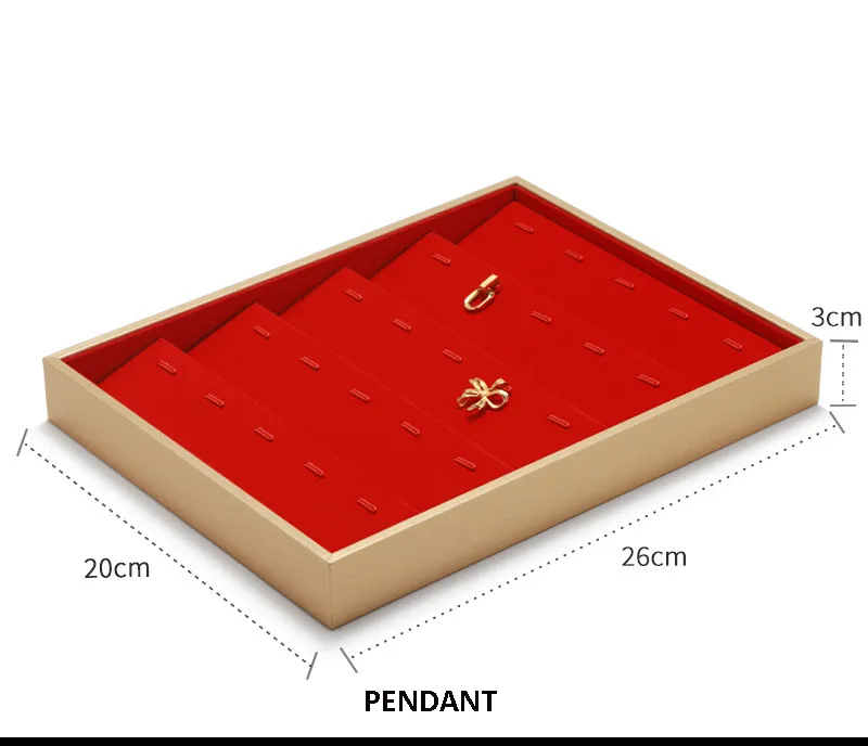 Jewelry Display Tray Red Multifunction Trays Pendant, Ring, Bangle, Earring, Bracelet, Loose Diamond Tray & Microfiber, Wood TR049-d