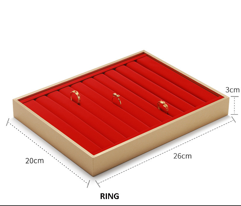 Jewelry Display Tray Red Multifunction Trays Pendant, Ring, Bangle, Earring, Bracelet, Loose Diamond Tray & Microfiber, Wood TR049-e