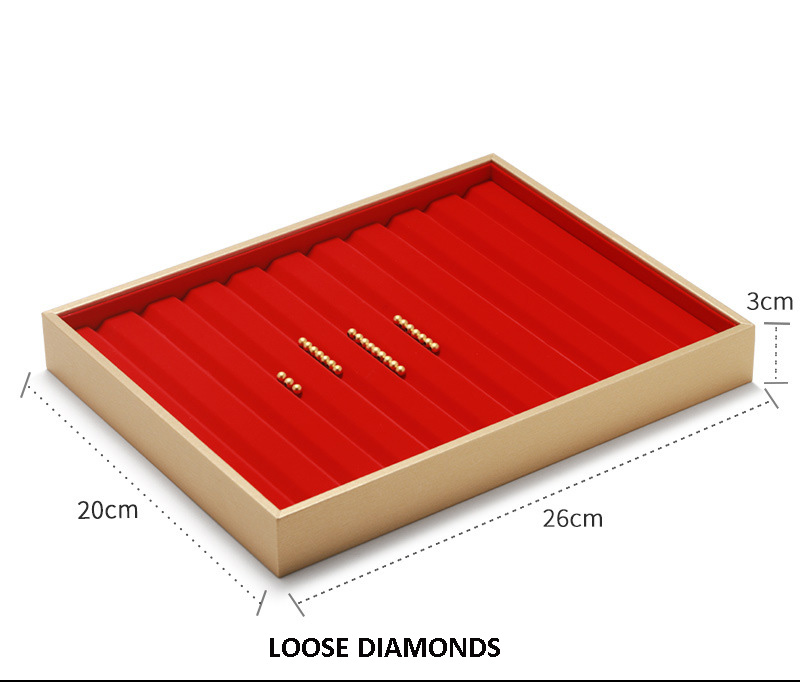 Jewelry Display Tray Red Multifunction Trays Pendant, Ring, Bangle, Earring, Bracelet, Loose Diamond Tray & Microfiber, Wood TR049-f